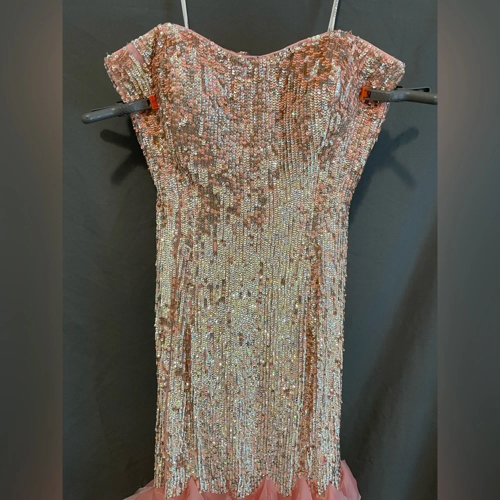 Vintage Sherri Hill Pink Sequin Silk Gown - Prom Homecoming Feather Train 4 Y2K - Picture 6 of 12